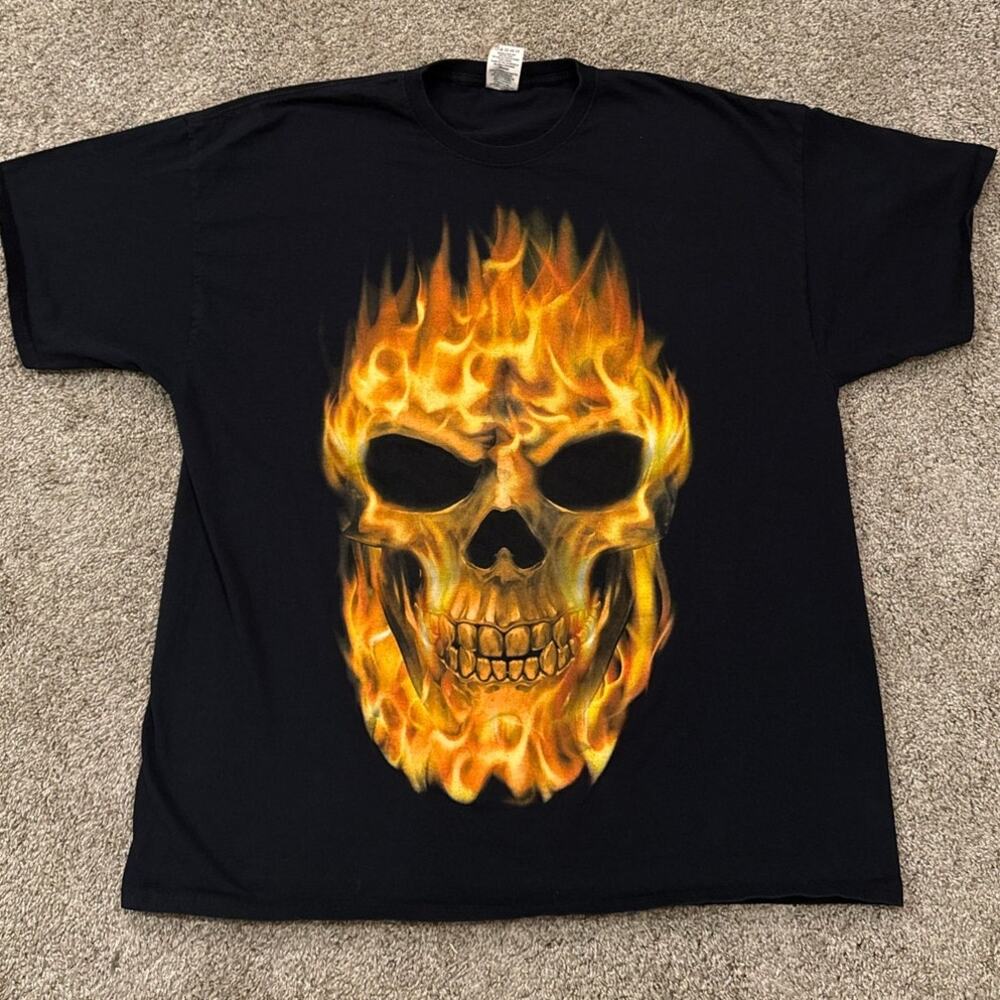Y2K Flaming Skull Men's Graphic Tee size 2XL
